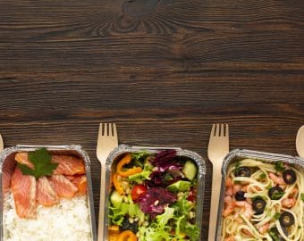 Flat lay batch cooking arrangement with copy space